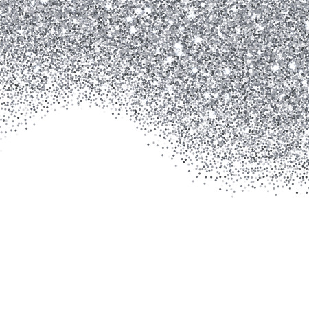 Silver glitter texture border over white background. Abstract silver sparkles of confetti. Vector illustration with room for your text.のイラスト素材