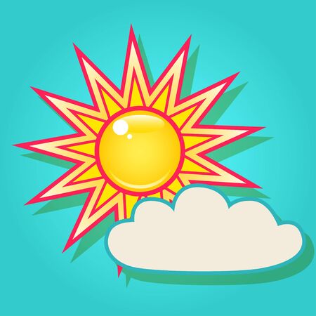Summer bright shining sun with a cloud in the blue sky.のイラスト素材