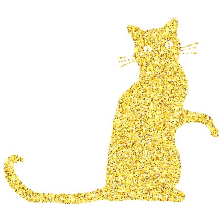 Gold glitter textured cat isolated over white background. Vector illustration design element.のイラスト素材