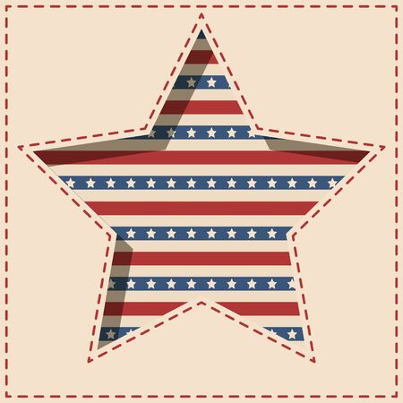 American patriotic paper star shaped  background with stars and stripes pattern in vintage colors.のイラスト素材
