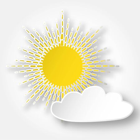 Paper bright shining sun on the sky, isolated over white.のイラスト素材