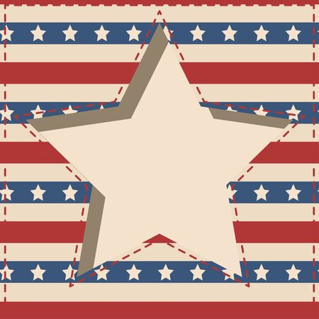 American patriotic paper cut dashed frame with stars and stripes pattern in vintage colors.のイラスト素材