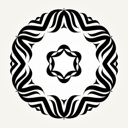 Ornate doodle round rosette in black over white backgrounds. Mandala formed with hand drawn calligraphic elements.のイラスト素材