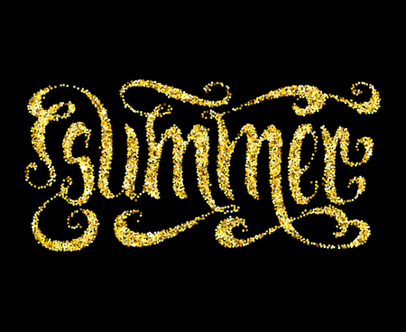 Vector gold glitter word Summer isolated over black background.のイラスト素材