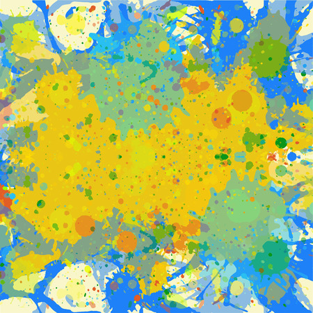Bright yellow and blue watercolor paint artistic splashes background, square format.のイラスト素材