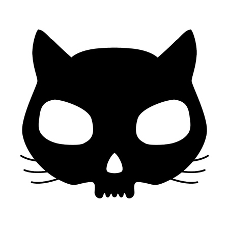Funny cat skull silhouette in black over white background.のイラスト素材