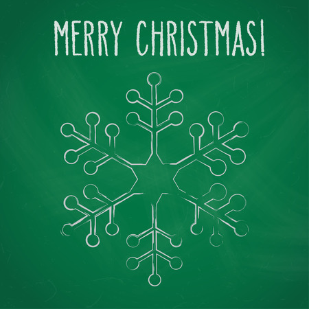 One snowflake and hand written Christmas greetings over green chalkboard.のイラスト素材