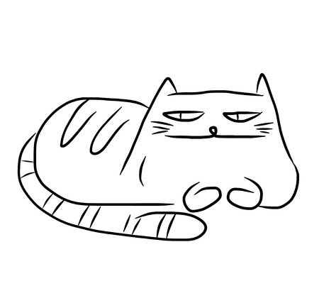 Black and white sketch of a funny fat lazy cat.のイラスト素材