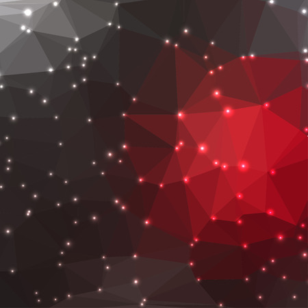 Abstract geometric gary and red background consisting of colored triangles with lights in corners. Low poly square format pattern.のイラスト素材