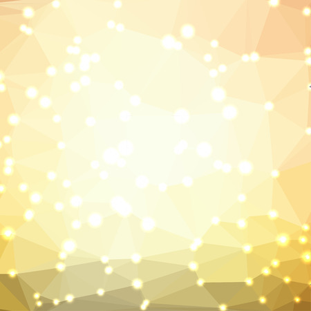 Abstract yellow geometric background consisting of colored triangles with lights in corners. Low poly square format pattern.のイラスト素材