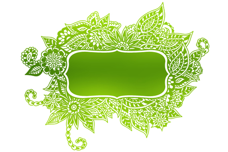 Colored ornate floral doodle frame isolated on white.のイラスト素材