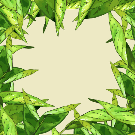 Hand drawn watercolor branch with green leaves frame. Vector nature border illustration.のイラスト素材