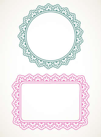 Two ornate frames, green and pink, isolated on white.のイラスト素材