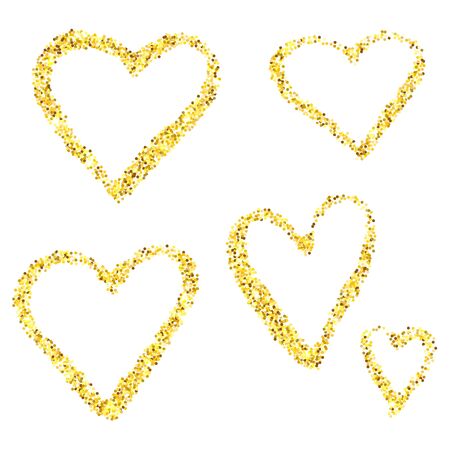 Gold glitter hearts isolated over white background. Happy Valentines Day golden glamour design elements.のイラスト素材