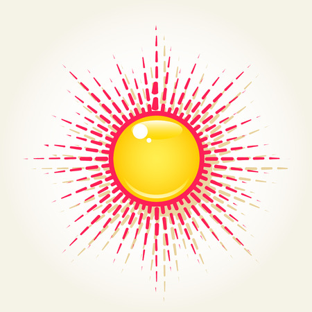 Summer bright yellow and red shining sun on the sky, isolated over white.のイラスト素材