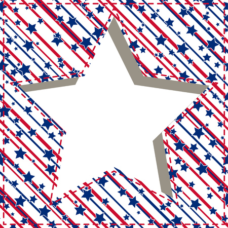 American patriotic paper cut dashed frame with stars and stripes pattern in bright red, blue and white.のイラスト素材