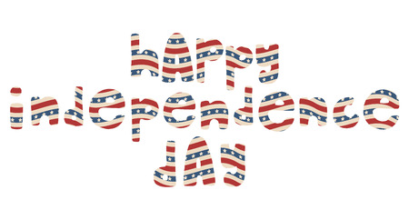 Happy Independence Day. Vector American hand drawn lettering with wavy stars and stripes pattern, isolated over white background.のイラスト素材