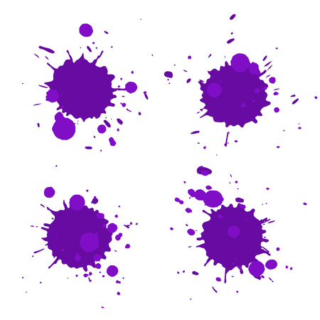 Set of vector abstract artistic paint splashes and drops. Purple ink blots isolated over white background.のイラスト素材