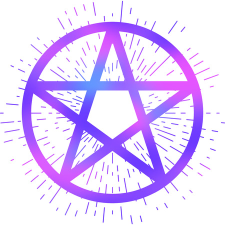 Pentagram icon, brush drawing magic occult star symbol. Vector illustration in vibrant purple...