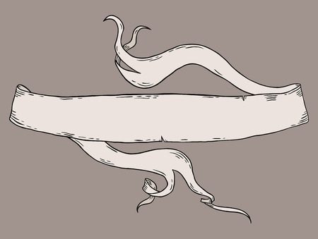 Vintage hand drawn ribbon banner vector illustration isolated over brown background.のイラスト素材