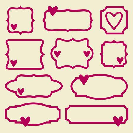 Vintage hearts frames collection in pink and beige. Valentine's day romantic vector illustrations set.のイラスト素材