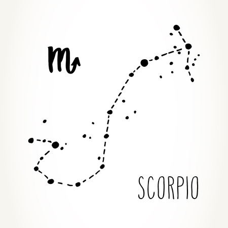 Scorpio hand drawn Zodiac sign constellation in black isolated over white background. Vector graphics astrology illustration. Western horoscope mystic symbol.のイラスト素材