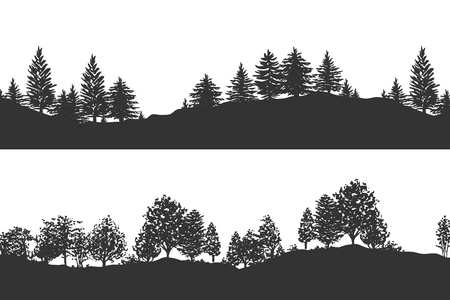 Forest trees silhouettes background vector illustration.のイラスト素材