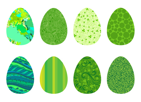 Happy Easter greeting card design elements. Green pattern eggs symbol set.のイラスト素材