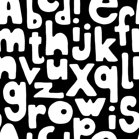 Bold cartoon hand drawn letters seamless pattern. Vector background illustration in black and white.のイラスト素材