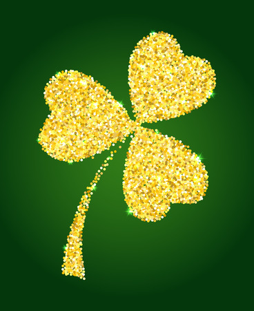 Clover gold glitter trefoil leaf vector illustration.のイラスト素材