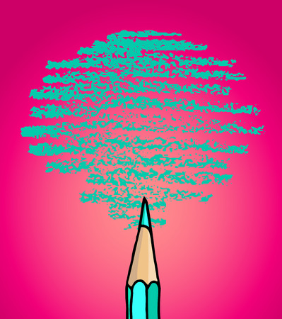 Pencil hand drawn vector doodle illustration blank frame. Education stationery background in teal isolated over vibrant pink.のイラスト素材