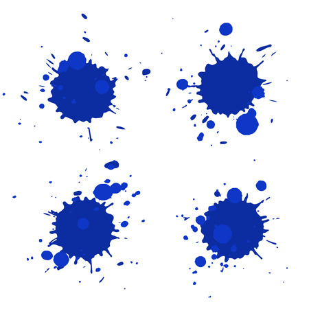 Set of vector abstract artistic paint splashes and drops. Dark blue ink blots isolated over white background.のイラスト素材