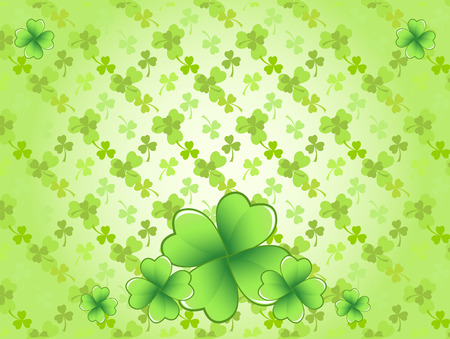 Light green Saint Patrick's Day frame with four-leaf clover shamrock leaves.のイラスト素材