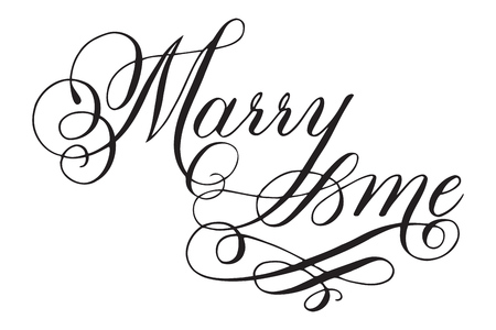 Marry me wedding words. Hand written vector design element in black isolated over white. Traditional calligraphy.のイラスト素材