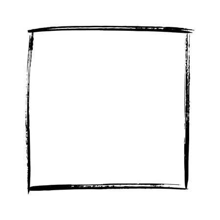 Square black hand drawn grunge frame, border. Design element. Vector illustration in black isolated over white.のイラスト素材