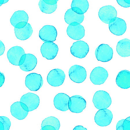 Seamless hand drawn watercolor pattern made of round blue dots, isolated over white.のイラスト素材
