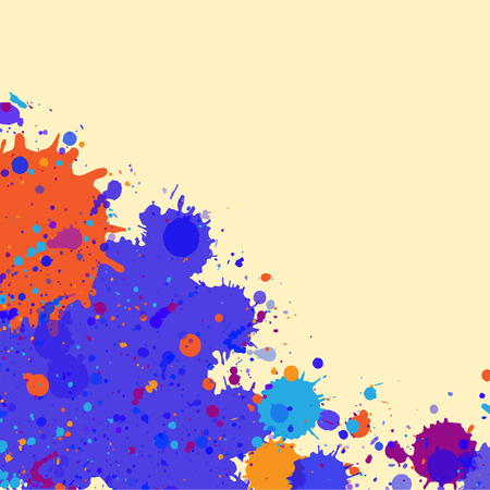 Vibrant bright blue and orange watercolor artistic splashes frame with room for text, square format.のイラスト素材