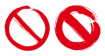Stop signs hand drawn design elements set. Prohibition no symbol, warning. Vector illustration in red isolated over white background.のイラスト素材