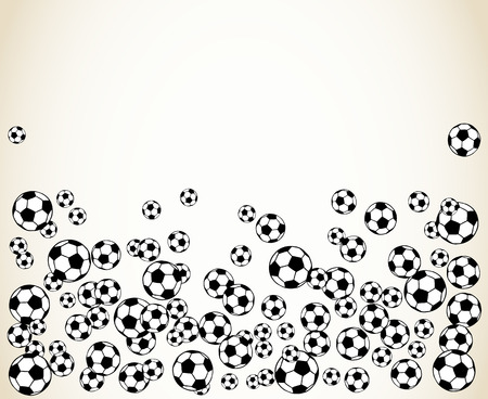 Soccer, football scattered balls blank frame. Background vector illustration isolated over white. Sport game equipment wallpaper. Horizontal format.のイラスト素材