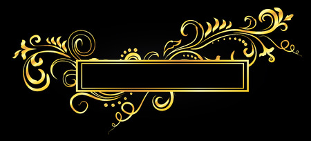 Golden doodle floral ornamental blank frame isolated over black. Vector background illustration.のイラスト素材