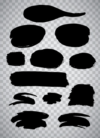 Collection of miscellaneous black grunge brush strokes over transparent background. Set of design elements. Vector illustration.のイラスト素材