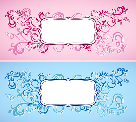 Pink and blue floral ornamental frames.のイラスト素材