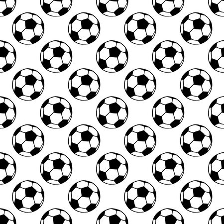 Soccer, football balls seamless pattern in black and white. Sport game equipment vector background.のイラスト素材