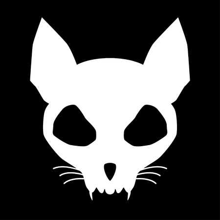 Funny evil cat skull silhouette in white isolated over black. Vector illustration.のイラスト素材