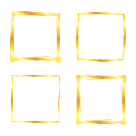 Collection of miscellaneous golden grunge square brush strokes frames isolated over white background. Set of design elements. Vector illustration.のイラスト素材