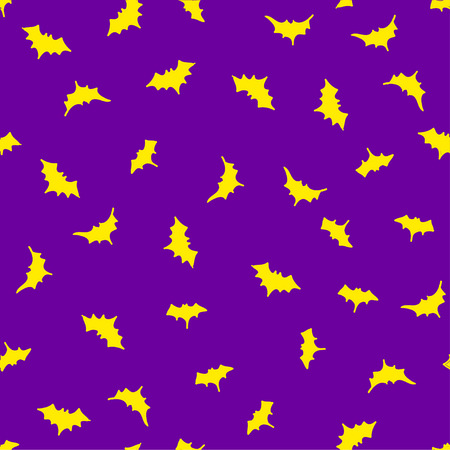 Traditional Halloween seamless pattern with yellow bats over purple background.のイラスト素材
