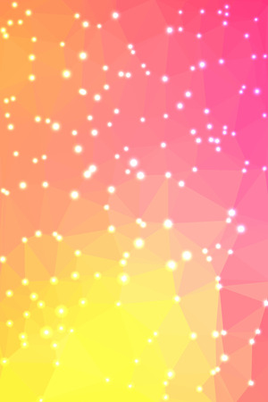 Vector abstract geometric background consisting of triangles with lights in corners. Low poly yellow and pink bright pattern, vertical format.のイラスト素材