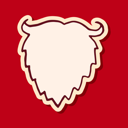 Santa beard, hand drawn Christmas doodle design element. Winter holidays greeting card item isolated over red background. Vector illustration.のイラスト素材