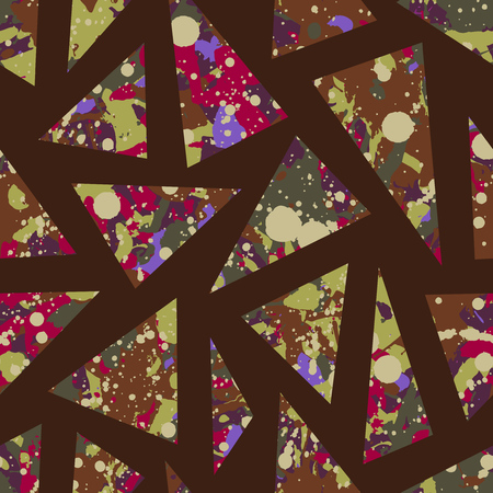 Dark brownr splatter paint seamless pattern, abstract vector background. Design wallpaper for textile, fabric, wrapping paper. Triangles overlay.のイラスト素材