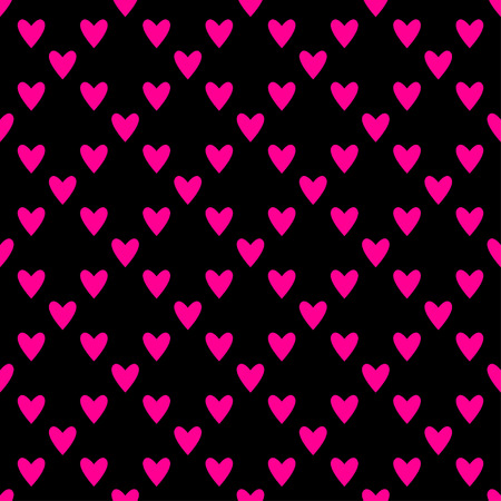 Seamless hearts pattern in bright pink over black. Valentine's day tile background. Romantic vector pattern.のイラスト素材